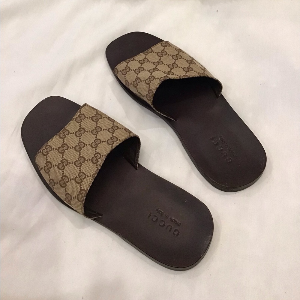 Gucci Beige Brown Monogram Slide Sandals
